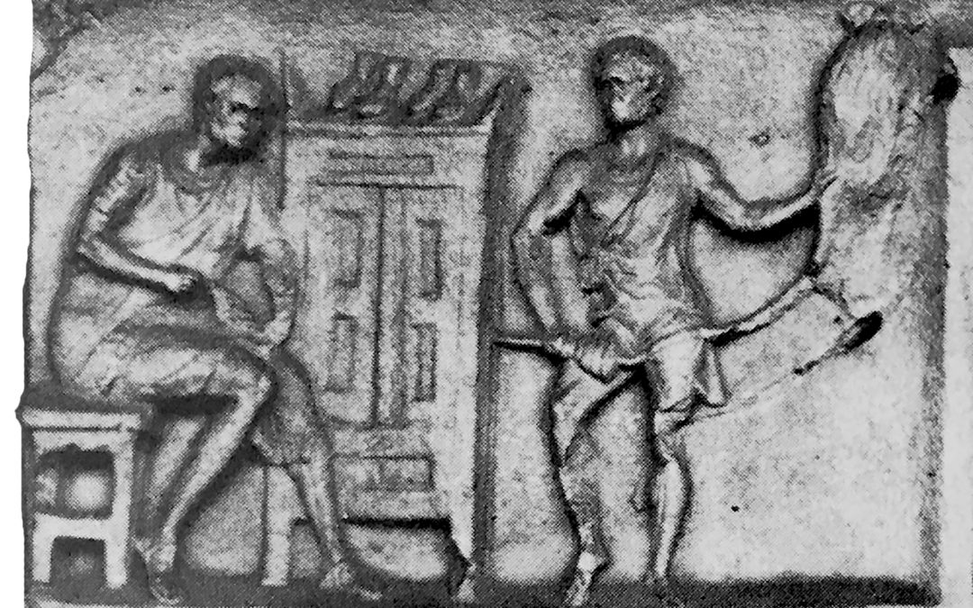 Fregio con scena di produzione di calzature