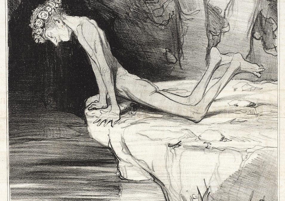 Honore╠ü Daumier, Il bel Narciso, 1842, litografia, Los Angeles Country Museum of Arts